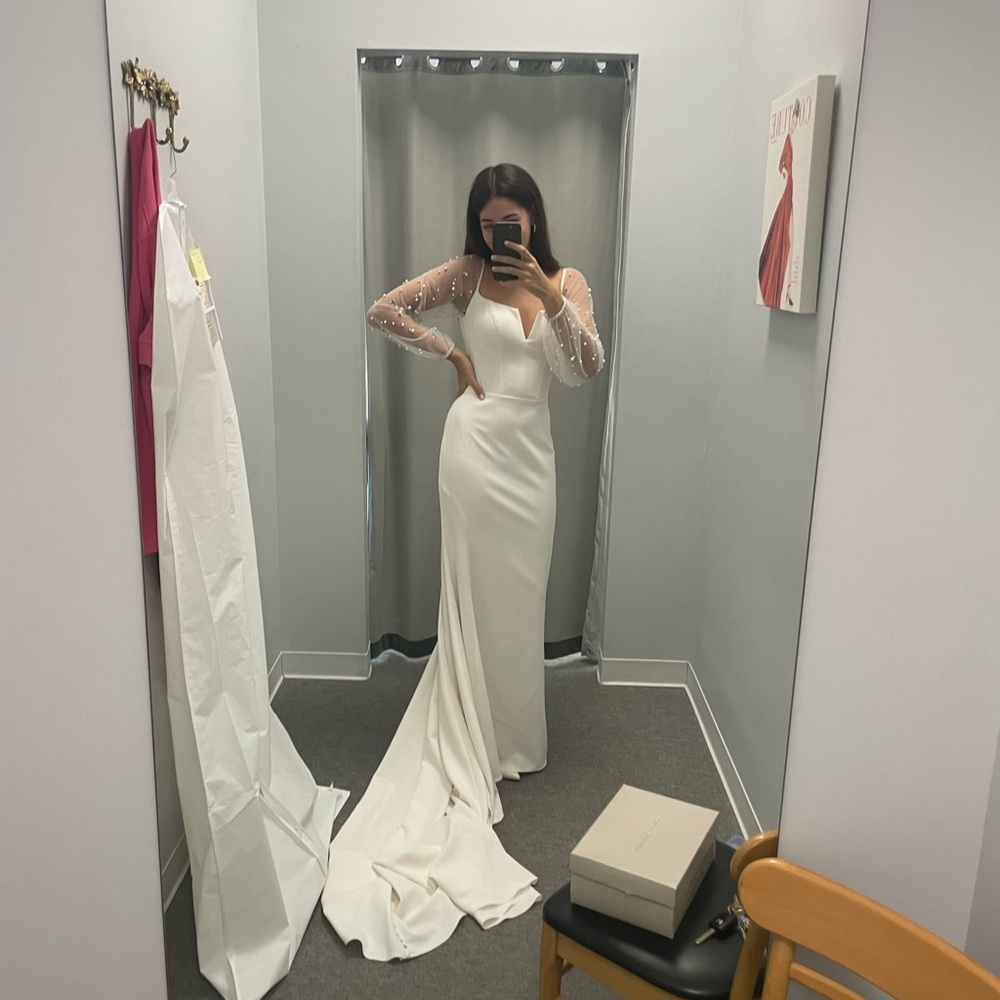 Wedding Dress with Sheer Pearl Sleeves